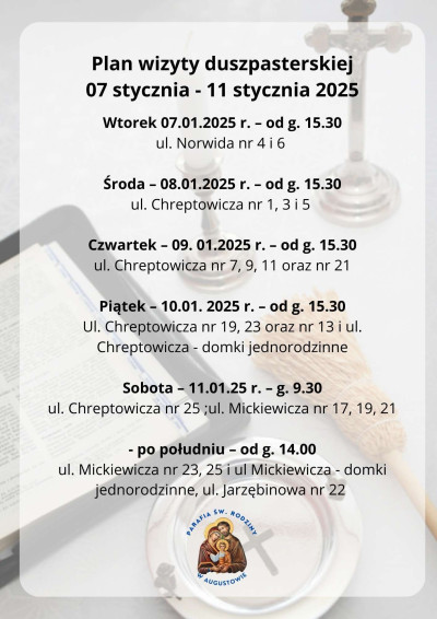Plan kolędy 7-11.01.2025