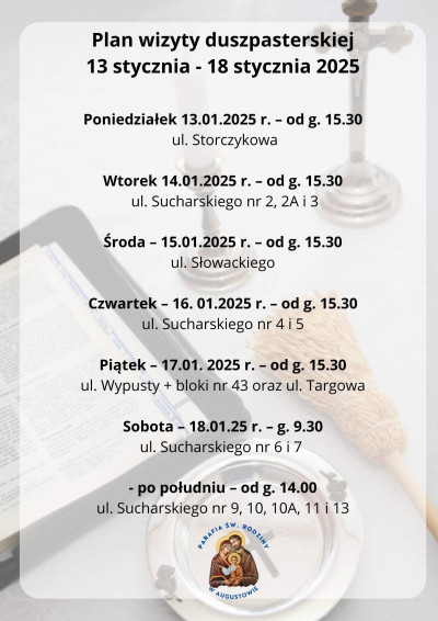 Plan kolędy 13-18.01.2025