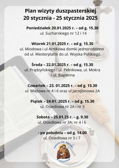 Plan kolędy 20-25 stycznia 2025