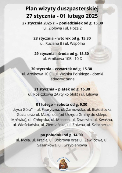 Plan kolędy 27 stycznia - 1 lutego