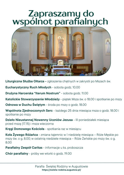 Zapraszamy do naszych wspólnot parafialnych