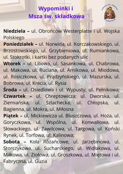 Modlitwa wypominkowa i Msze św. składkowe